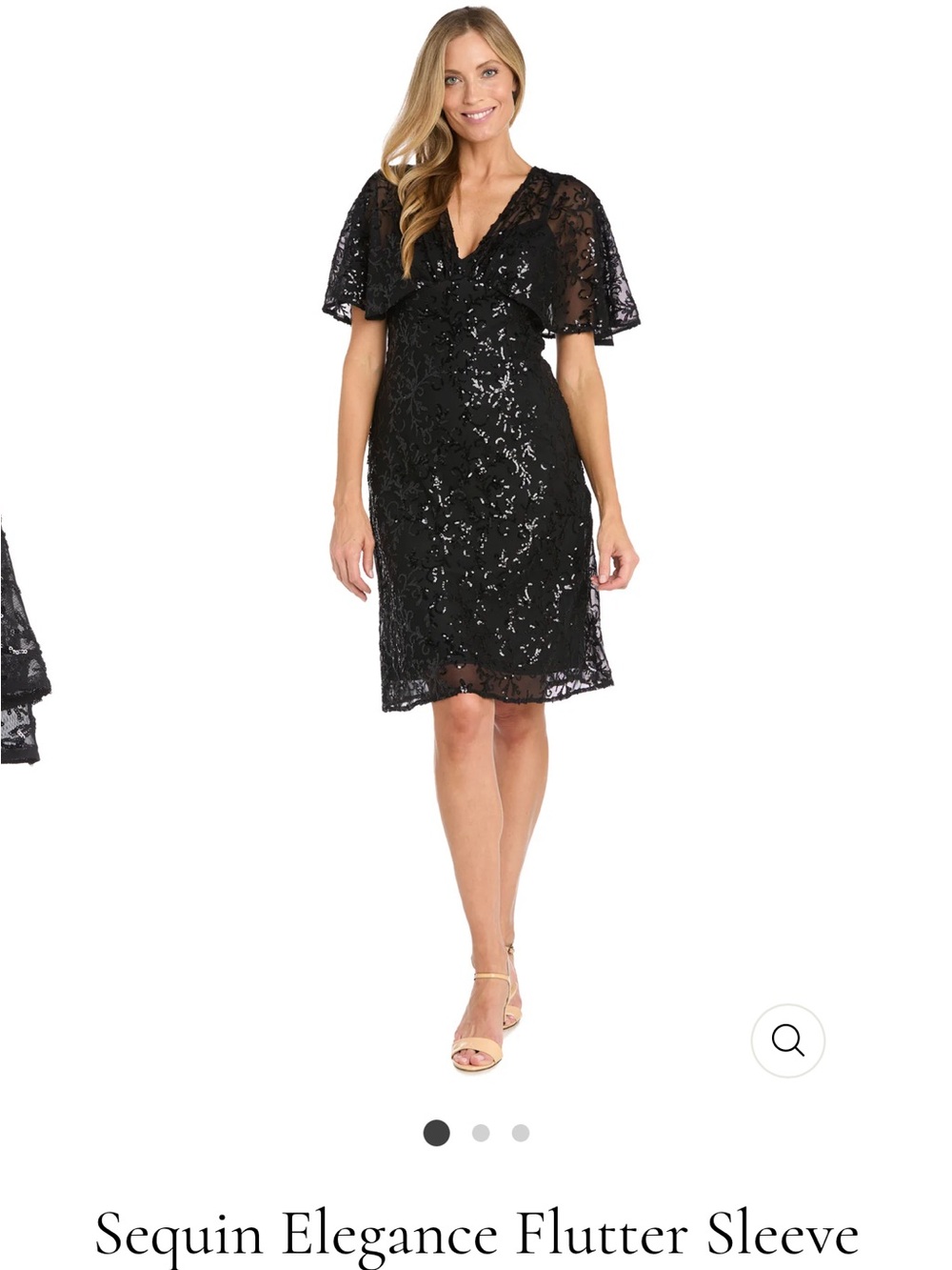 Sequin Elegance Flutter Sleeve Dress - Black